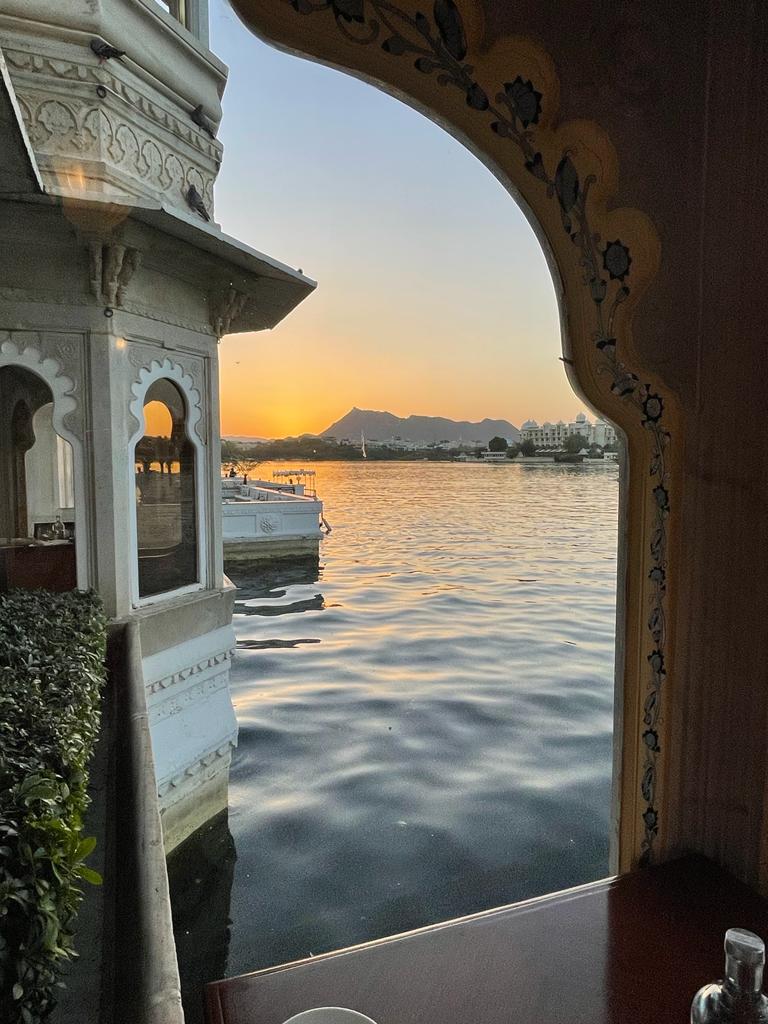 Indian architecture looking out over a lake India adventure